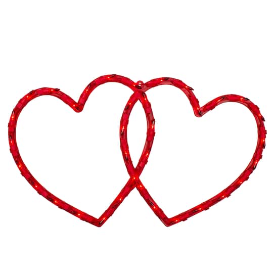 10" Lighted Red Double Heart Window Silhouette Decoration